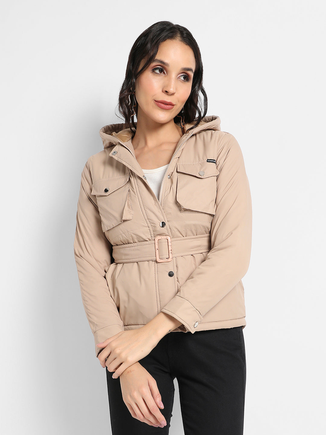 Belted Bomber Jacket With Flap Pockets