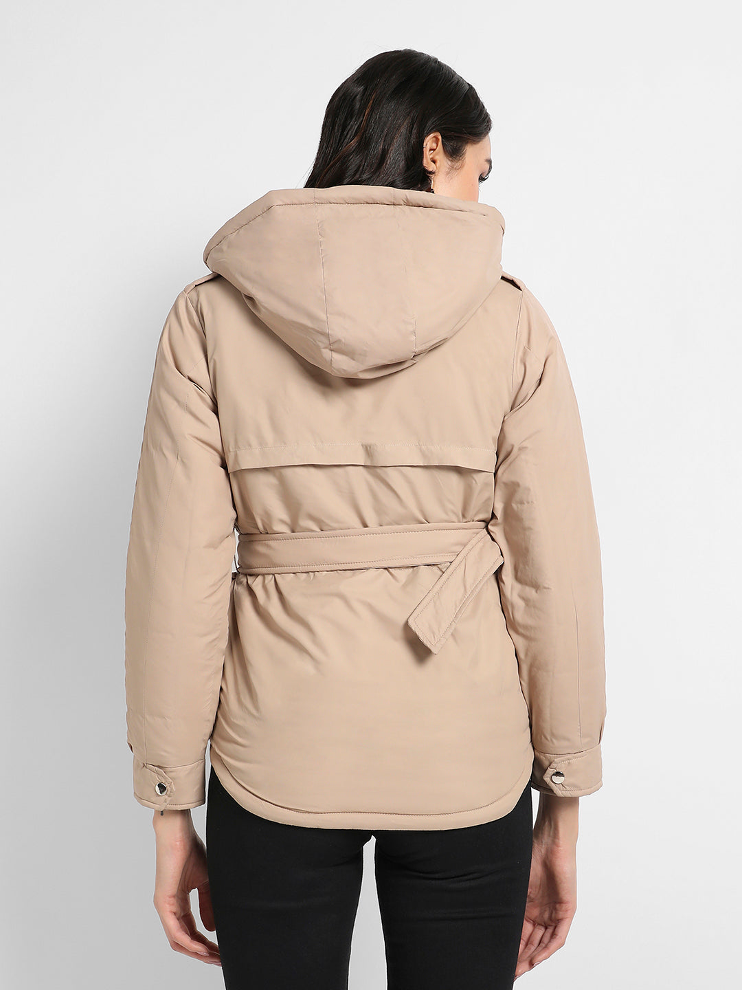 Belted Bomber Jacket With Flap Pockets