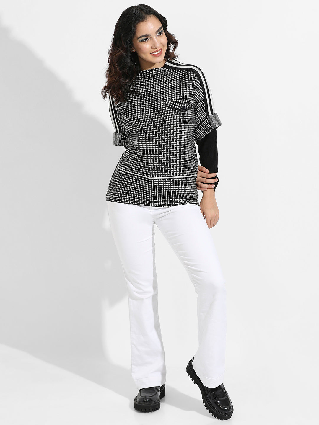 Raglan Sleeve Textured Pullover Sweater