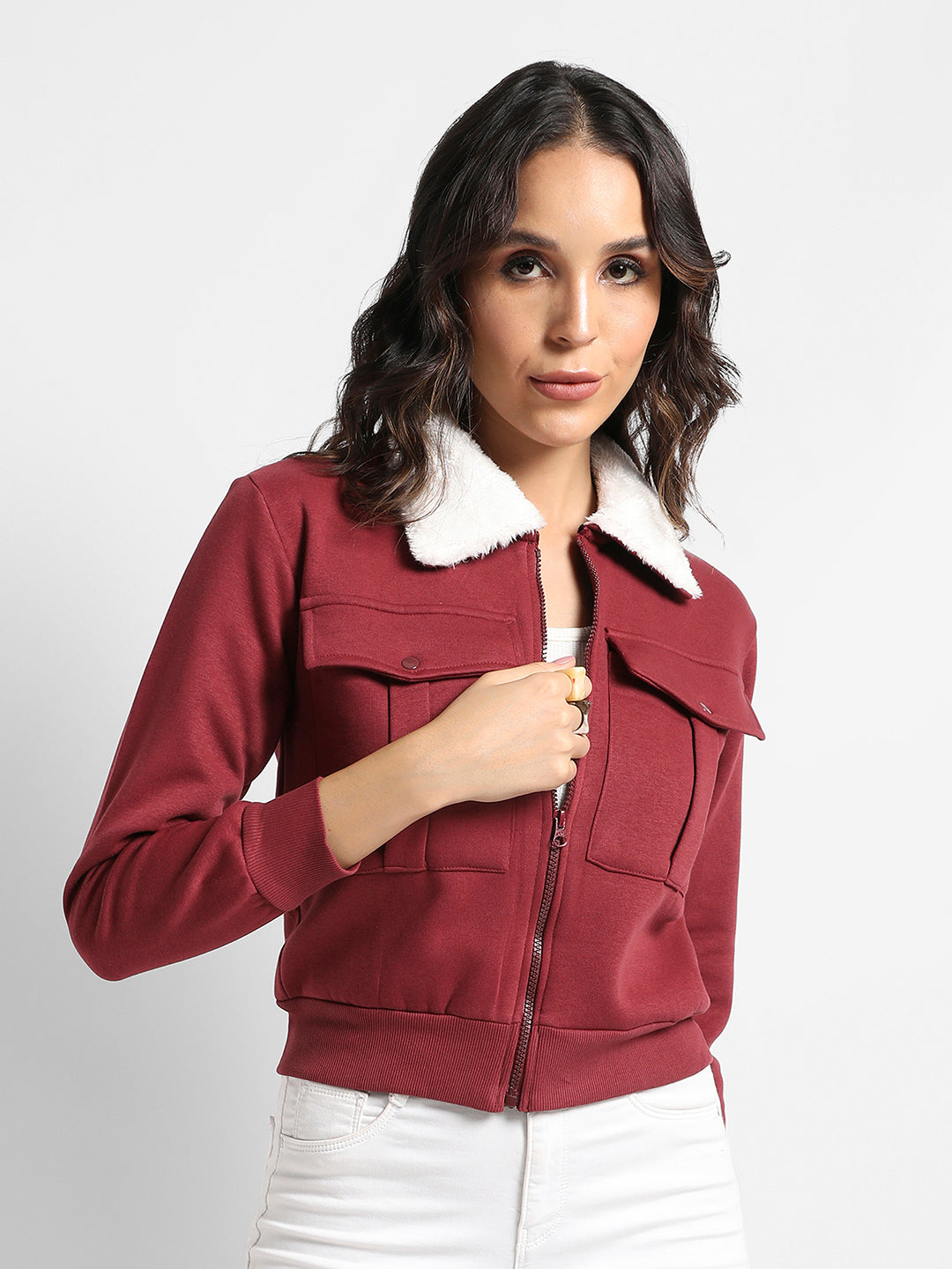 Flap Pocket Jacket With Fur Details