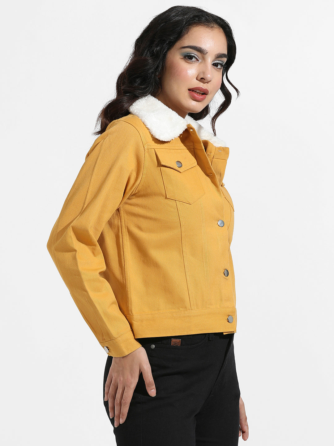 Front-Button Jacket With Fur Details