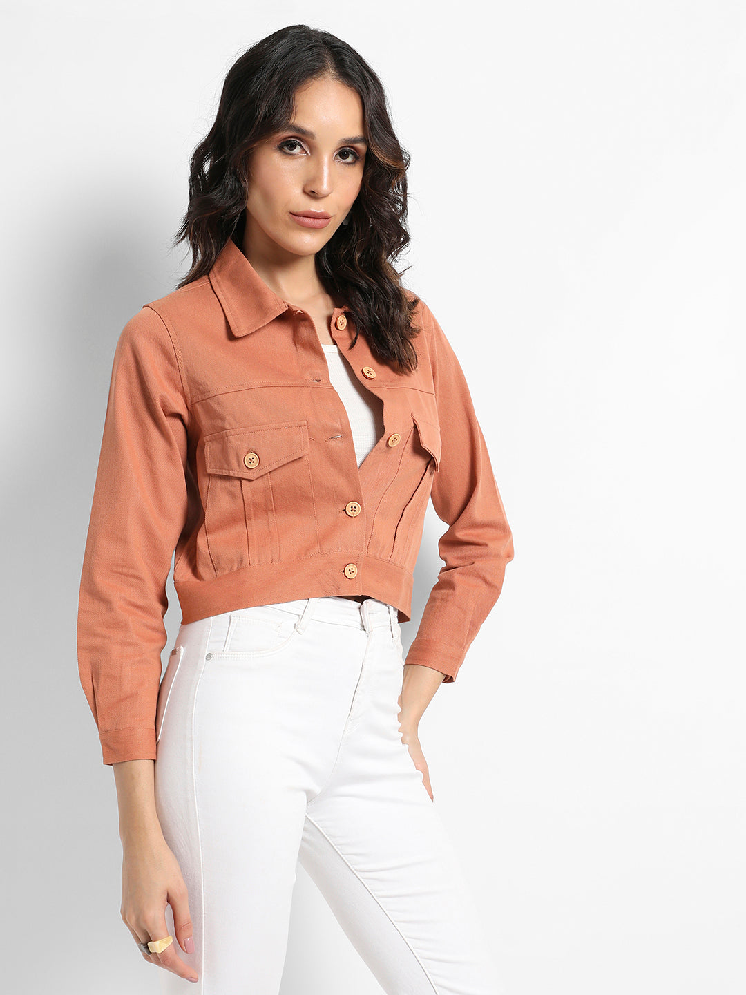 Buttopn-Front Jacket With Flap Pockets