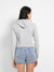 Light Grey Pullover Hoodie With Contrast Drawstrings