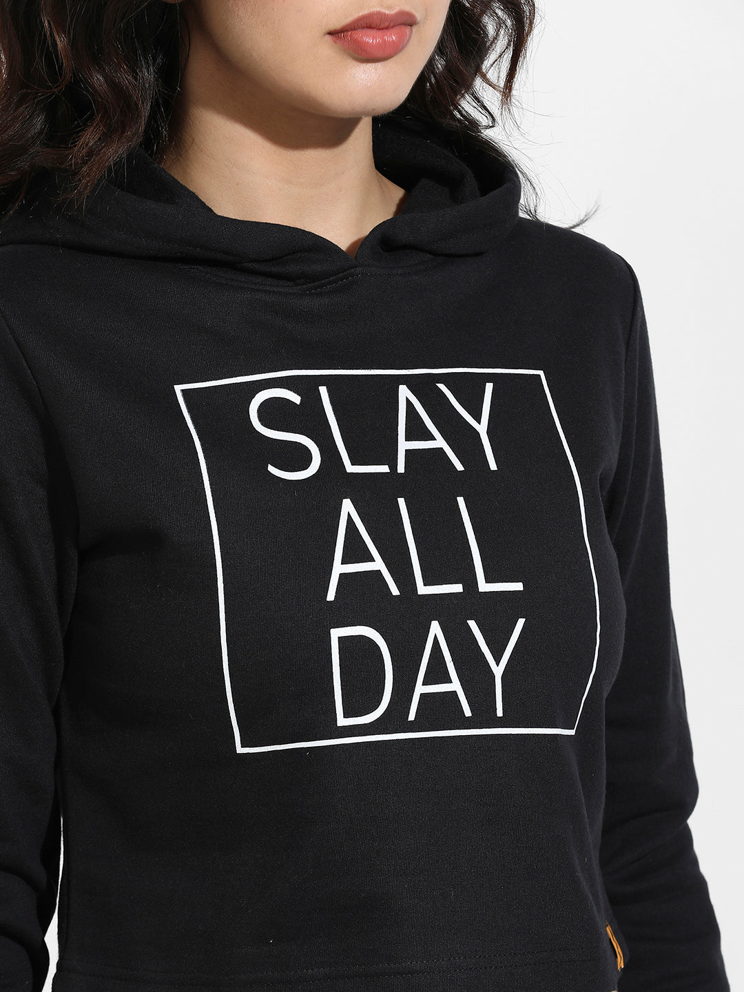 Black Slay All Day Hoodie With Ribbed Hem