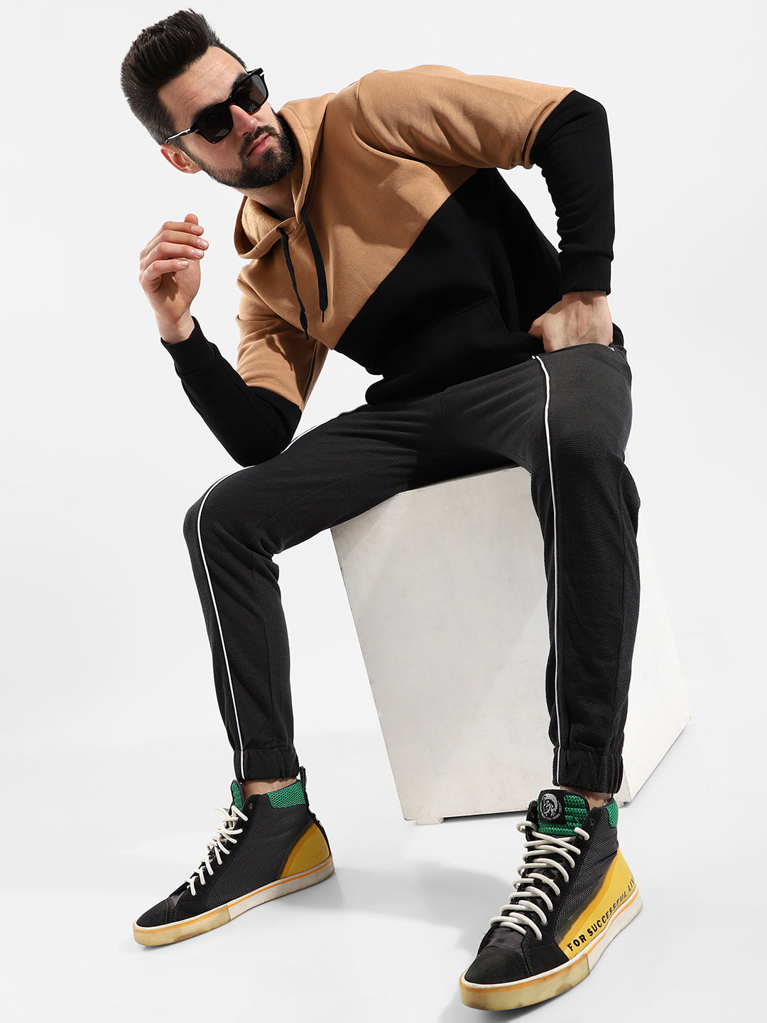 Cotton Colour-Blocked Regular Fit Tracksuit For Casual Wear