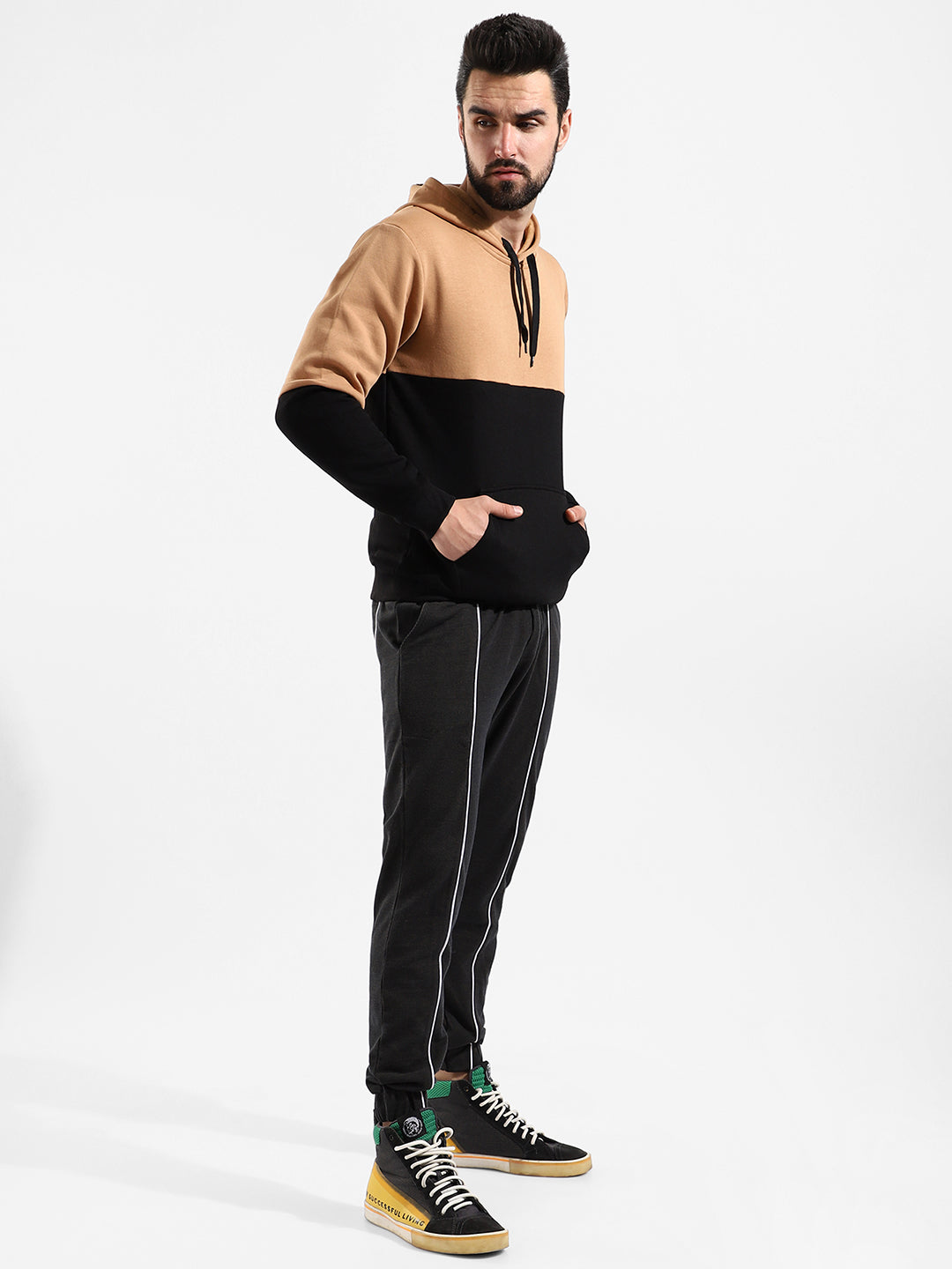 Cotton Colour-Blocked Regular Fit Tracksuit For Casual Wear