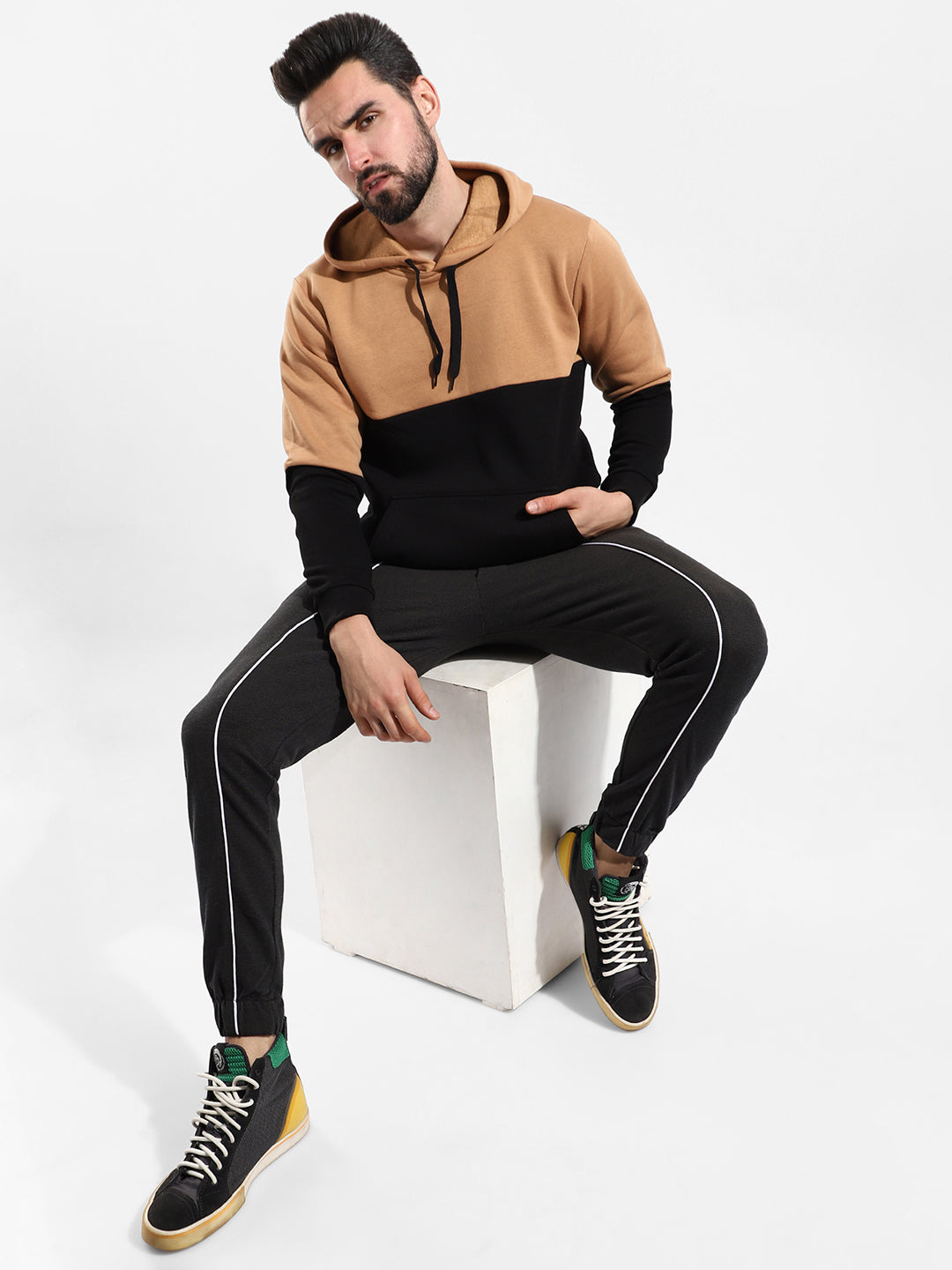 Cotton Colour-Blocked Regular Fit Tracksuit For Casual Wear