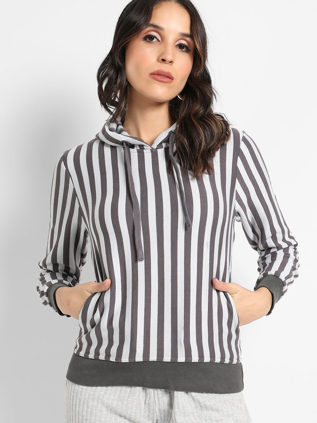 Candy Striped Hoodie With Ribbed Hem