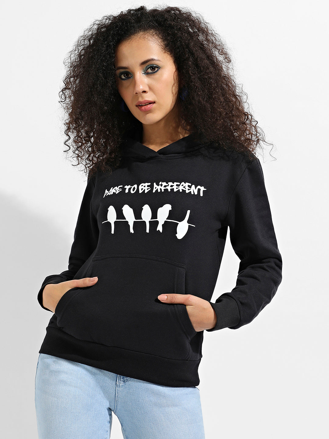 Dare To Different Hoodie With Ribbed Hem