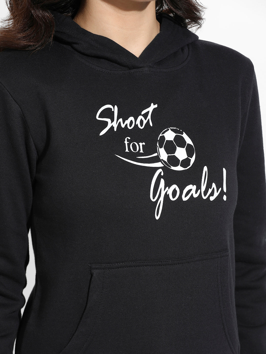 Black Shoot For Goals Hoodie With Kangaroo Pockets