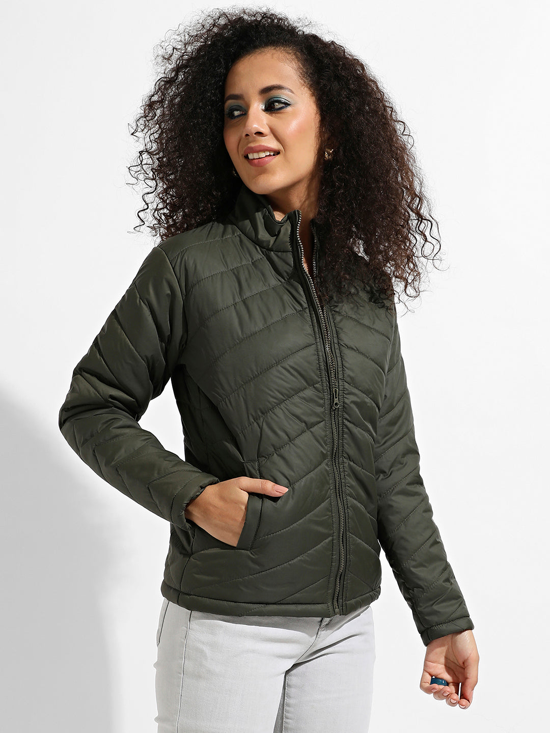 Quilted Puffer Jacket With Zip Closure