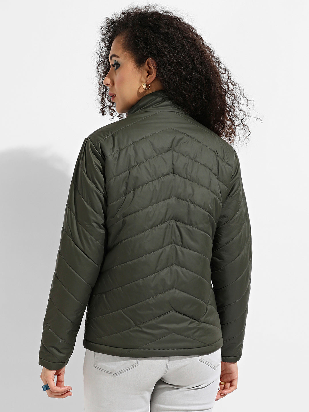 Quilted Puffer Jacket With Zip Closure