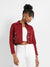 Maroon Cropped Jacket With Flap Pocket