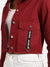Maroon Cropped Jacket With Flap Pocket