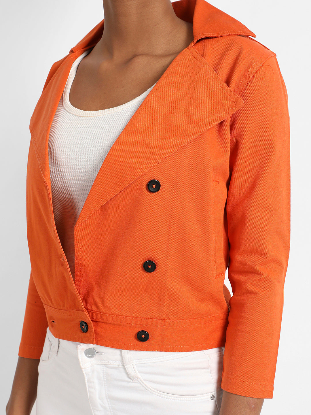 Orange Biker Jacket With Contrast Button