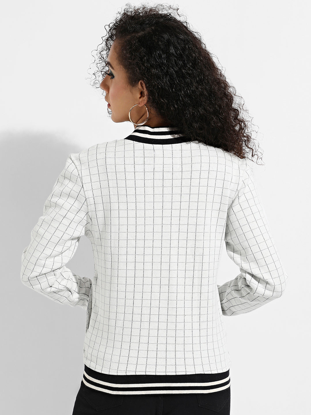 Zip-Front Checkered Jacket With Contrast Hem