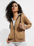 Beige Quilted Puffer Jacket With Ribbed Hem