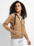 Beige Quilted Puffer Jacket With Ribbed Hem
