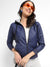 Electric Blue Quilted Puffer Jacket With Zip Closure