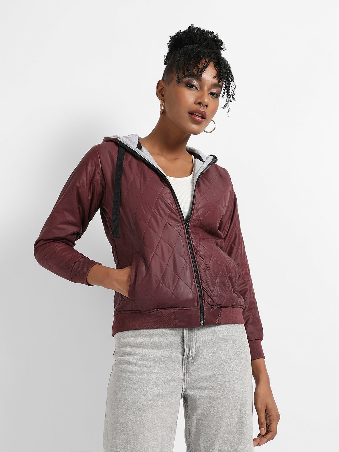 Quilted Puffer Jacket With Angled Open Pockets