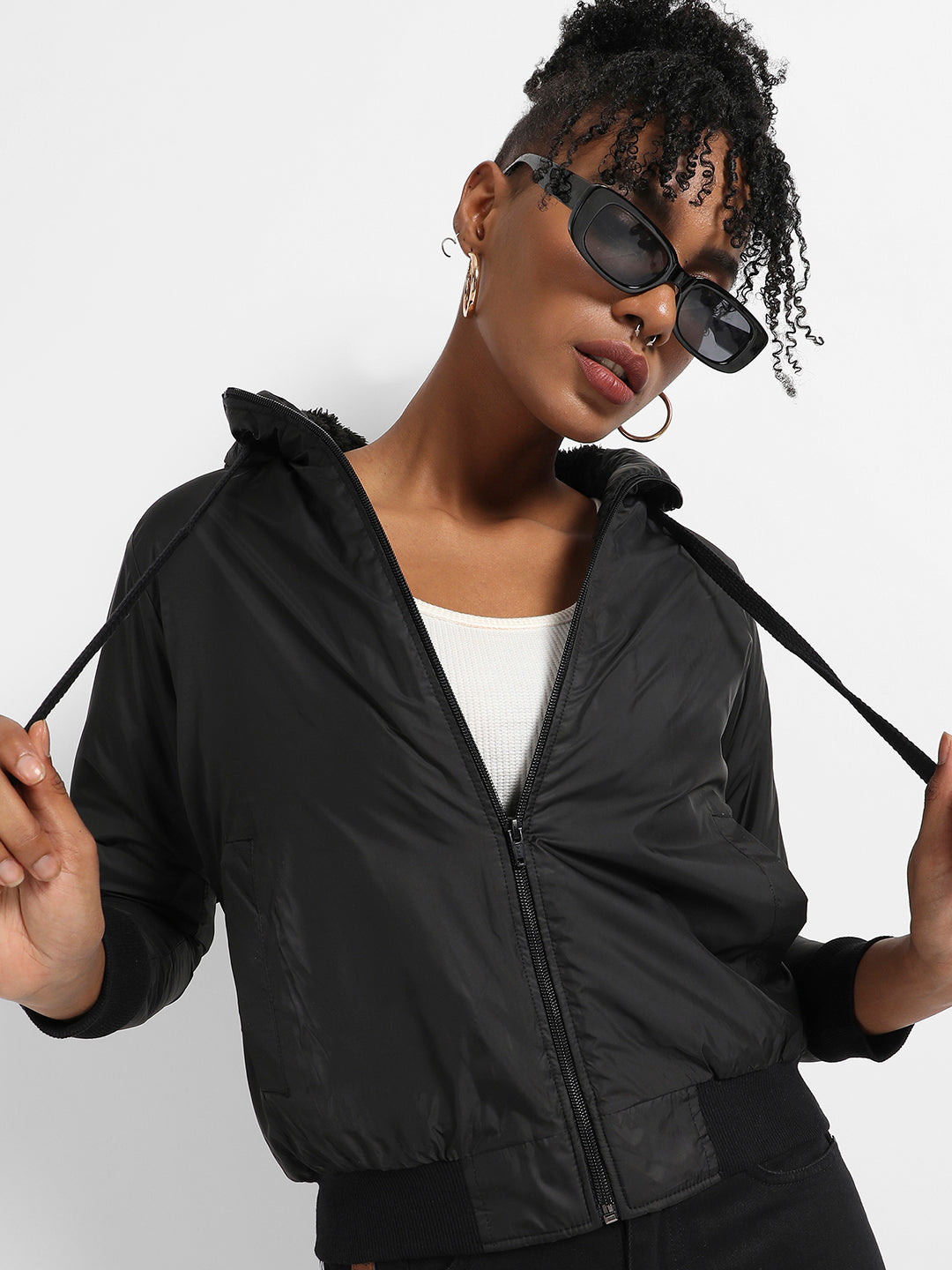 Zip-Front Jacket With Ribbed Hem