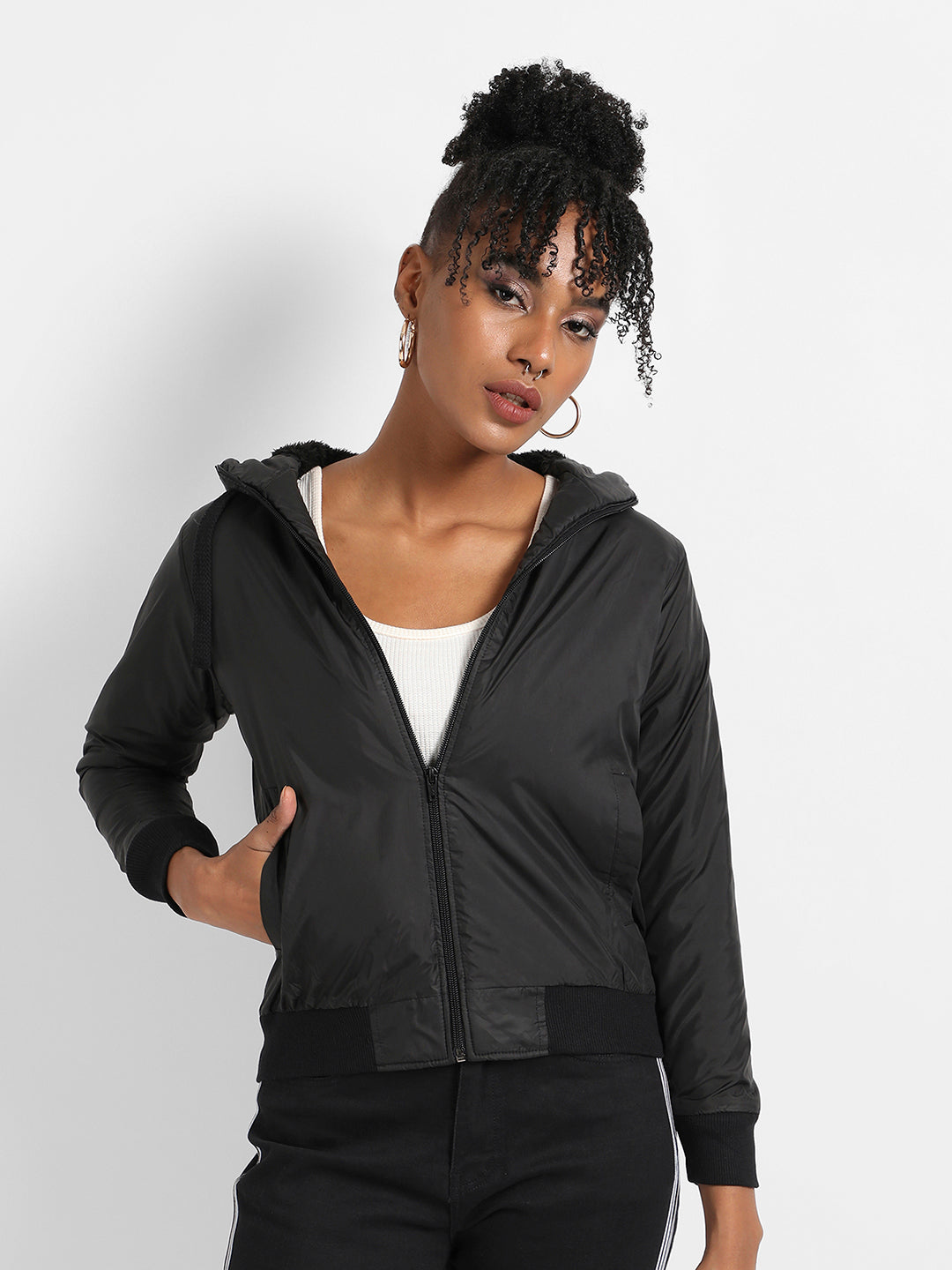 Zip-Front Jacket With Ribbed Hem