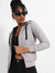 Light Grey Zip-Front Puffer Jacket With Contrast Drawstring