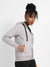 Light Grey Zip-Front Puffer Jacket With Contrast Drawstring