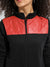Black &  Red Zip-Front Jacket With Quilted Details