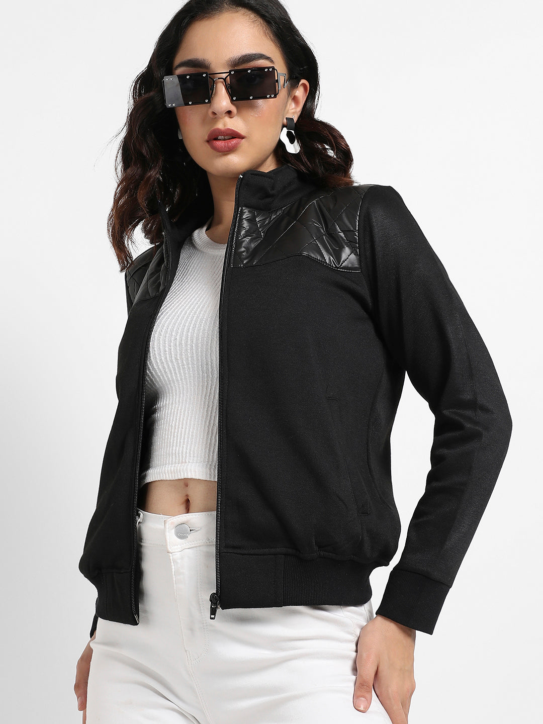 Zip-Front Jacket With Quilted Details