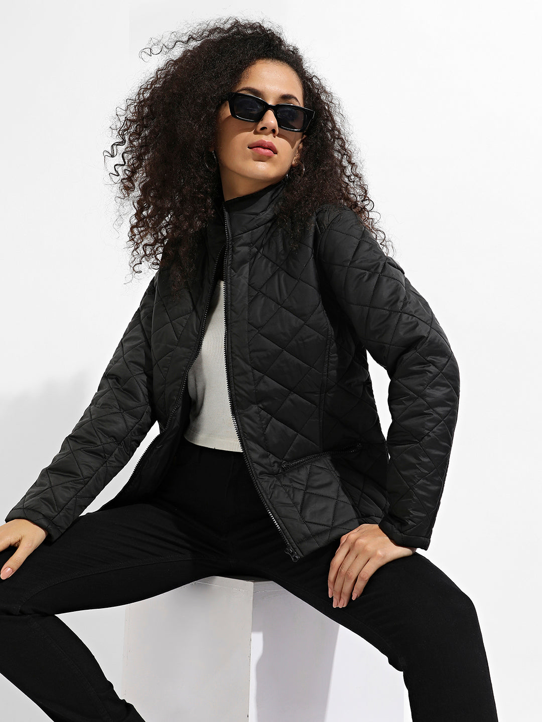 Quilted Puffer Jacket With Zip Closure