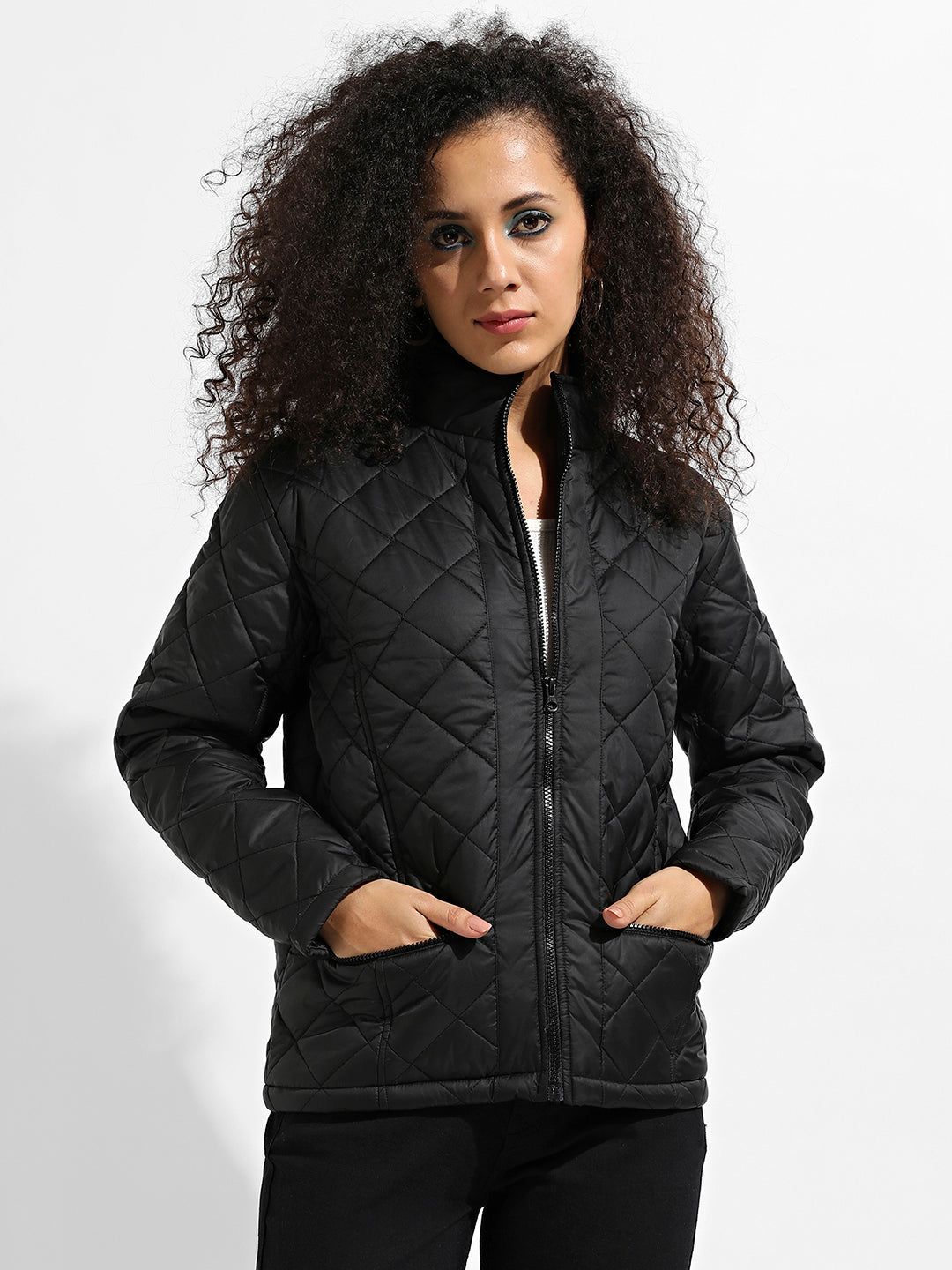 Quilted Puffer Jacket With Zip Closure