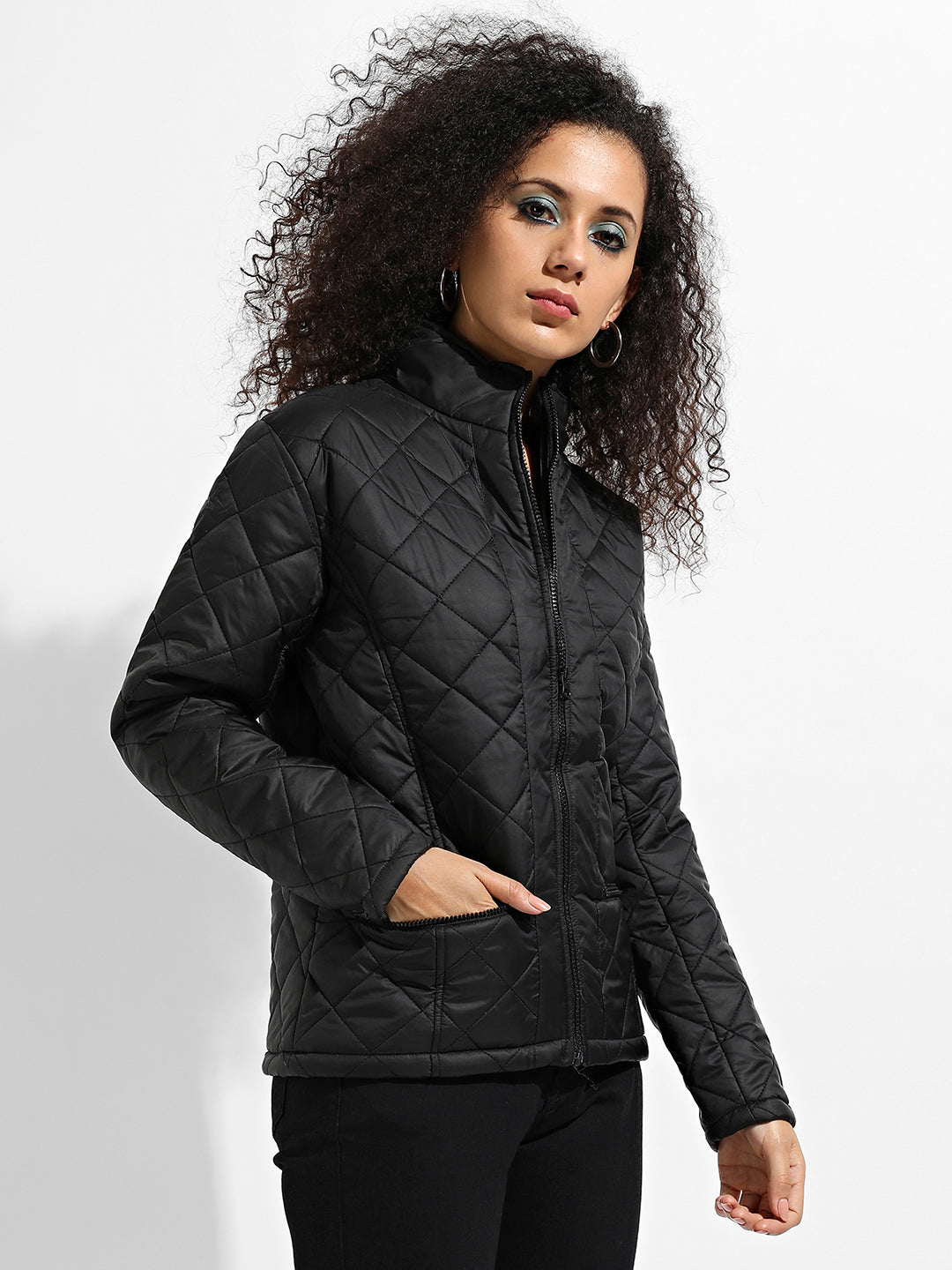 Quilted Puffer Jacket With Zip Closure