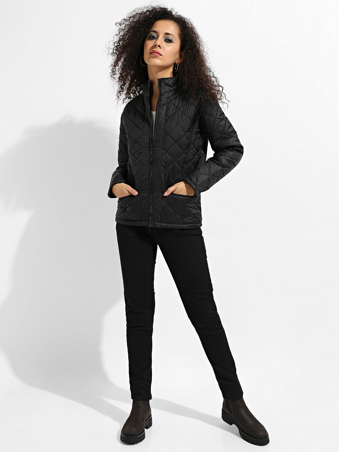 Quilted Puffer Jacket With Zip Closure