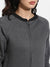 Charcoal Grey Zip-Front Hoodie With Contrast Hem