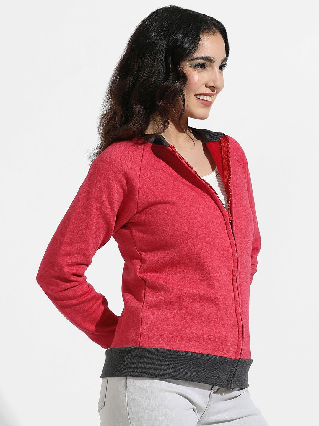 Zip-Front Sweatshirt With Contrast Hem