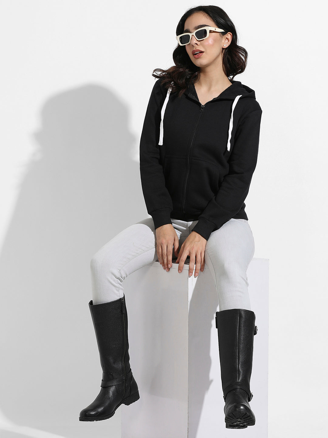 Zip-Front Hoodie With Angled Open Pockets