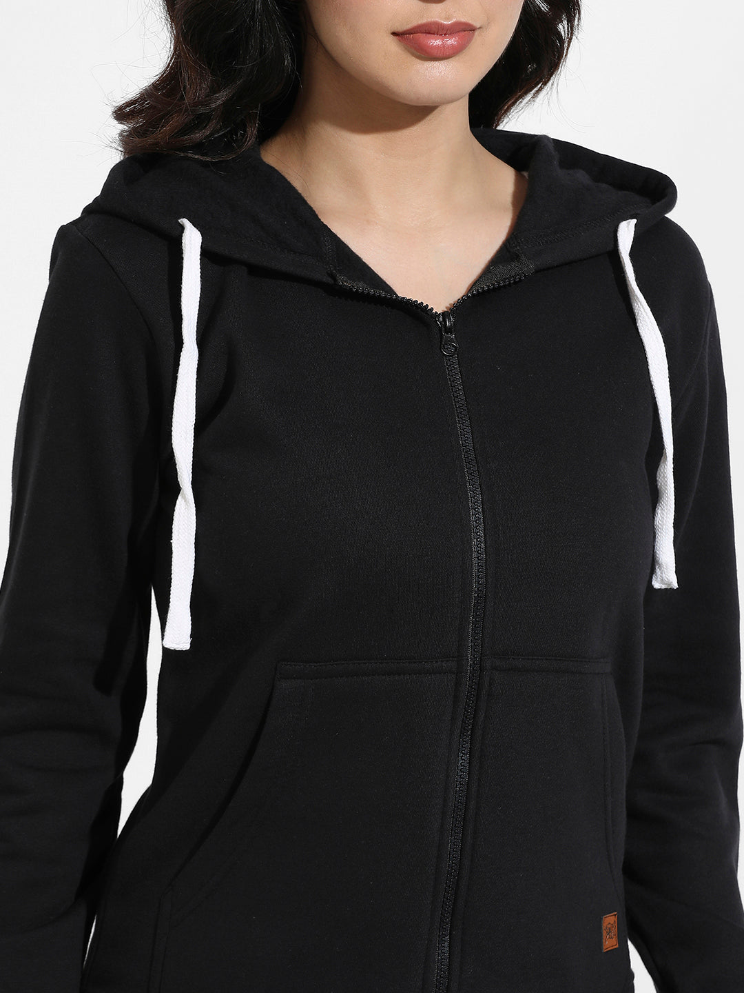 Black Zip-Front Hoodie With Angled Open Pockets