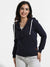 Navy Blue Zip-Front Hoodie With Contrast Drawstring