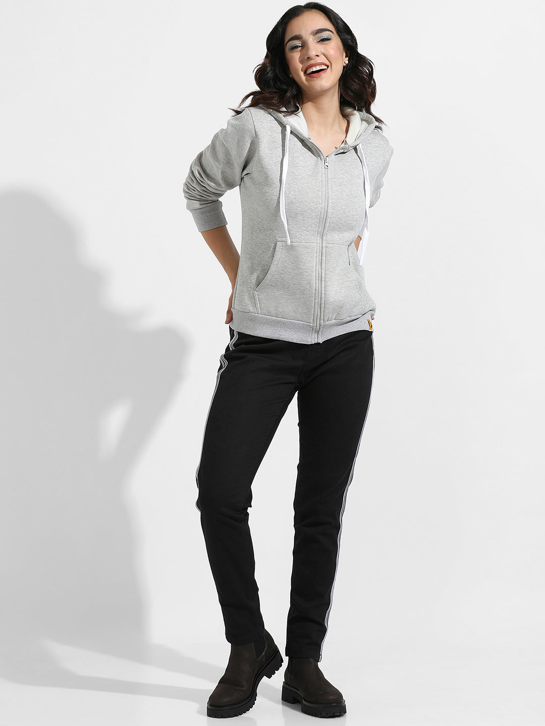 Zip-Front Hoodie With Contrast Drawstring