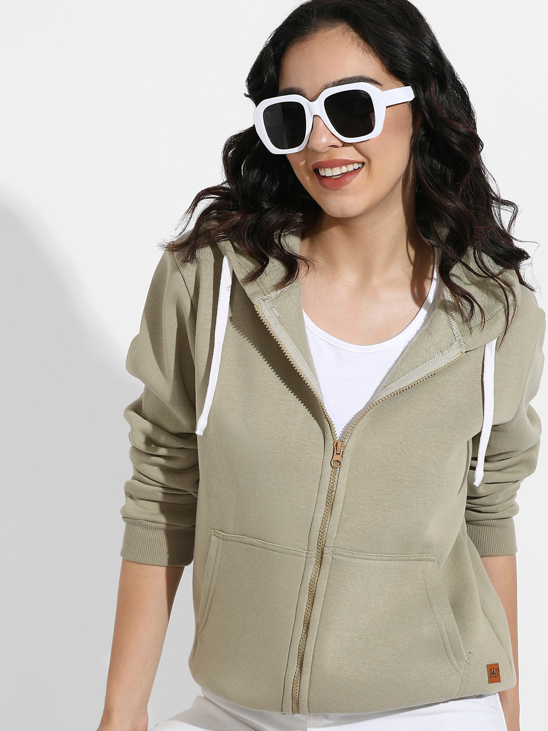 Zip-Front Hoodie With Contrast Drawstring