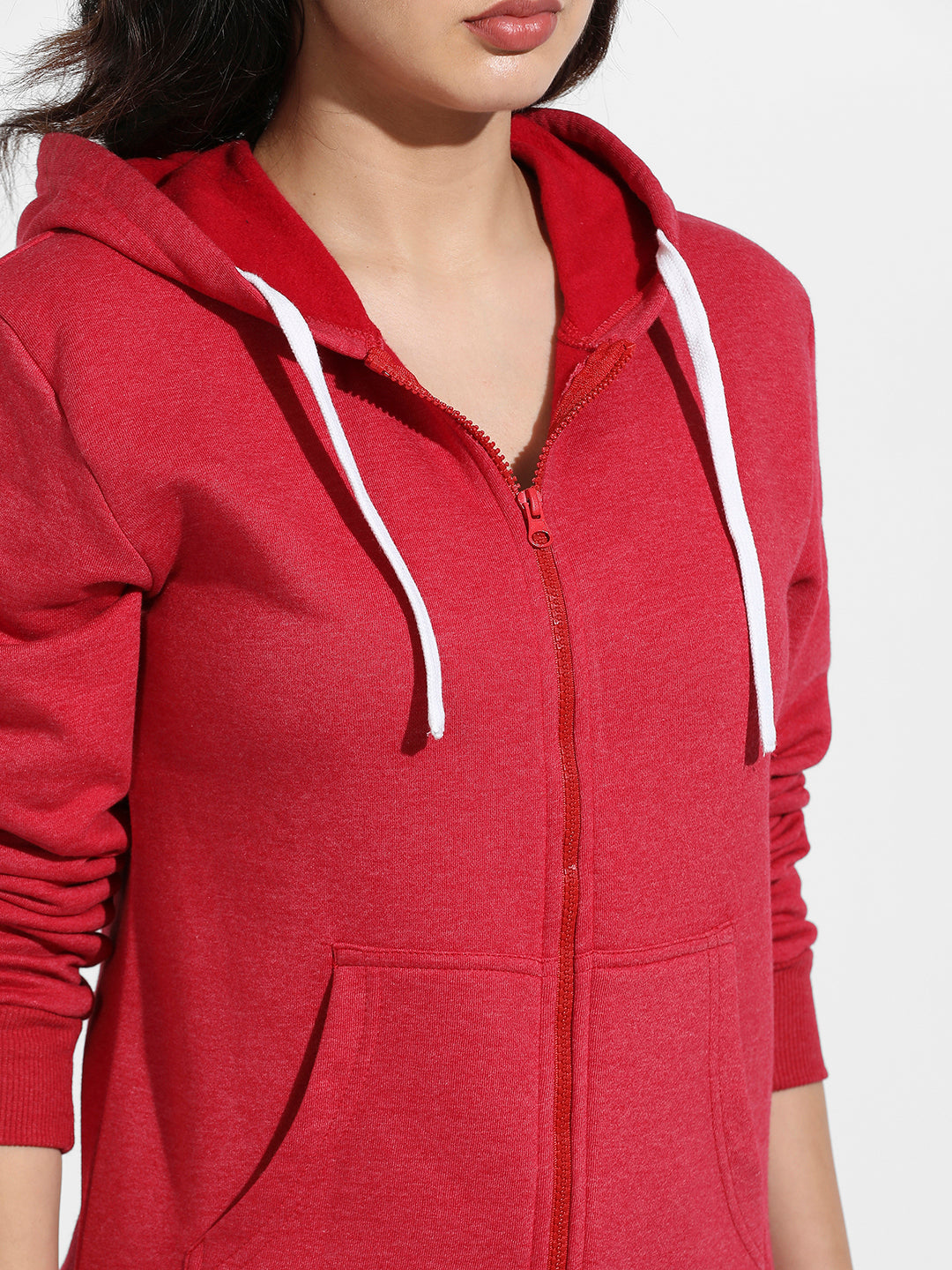 Red Zip-Front Hoodie With Insert Pocket