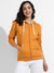 Mustard Yellow Zip-Front Hoodie With Contrast Drawstring
