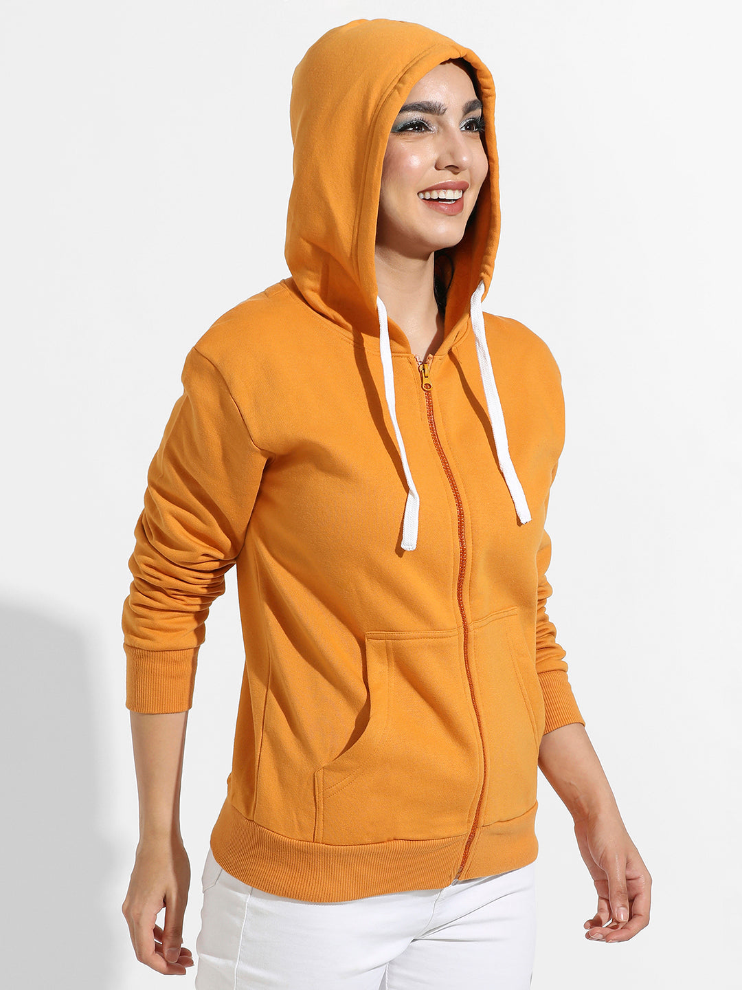 Zip-Front Hoodie With Contrast Drawstring