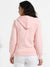 Light Pink Zip-Front Hoodie With Ribbed Hem