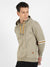 Men Beige Pullover Hoodie With Contrast Striped Sleeve