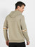 Men Beige Pullover Hoodie With Contrast Striped Sleeve