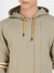 Men's Beige Pullover Hoodie With Contrast Striped Sleeve