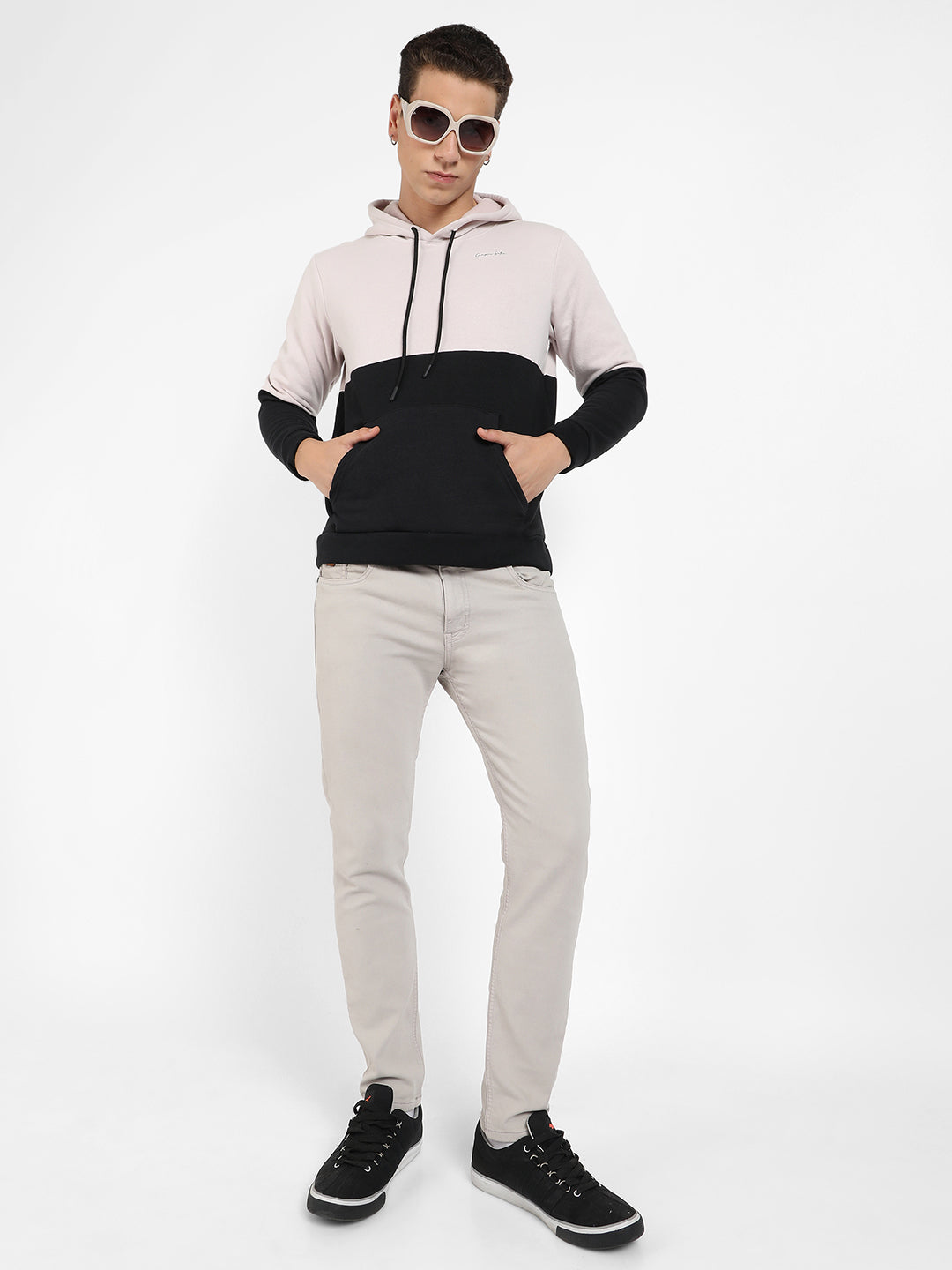 Colourblocked Hoodie With Kangaroo Pockets