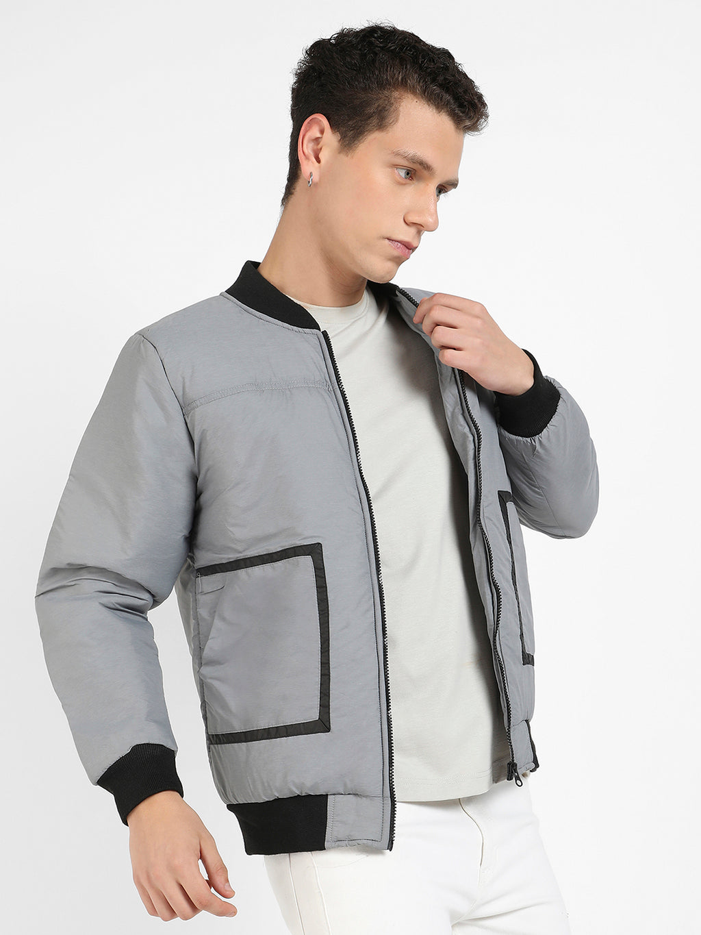 Zip-Front Puffer Jacket With Contrast Detail